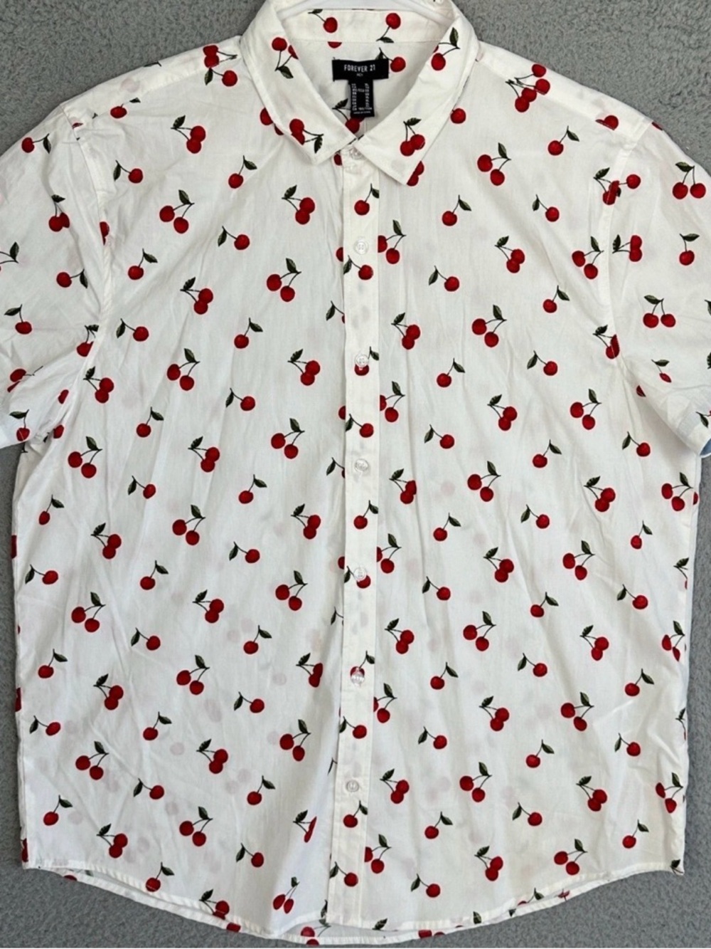 Forever 21 White Short-Sleeve Cherry Print Button-Down Shirt